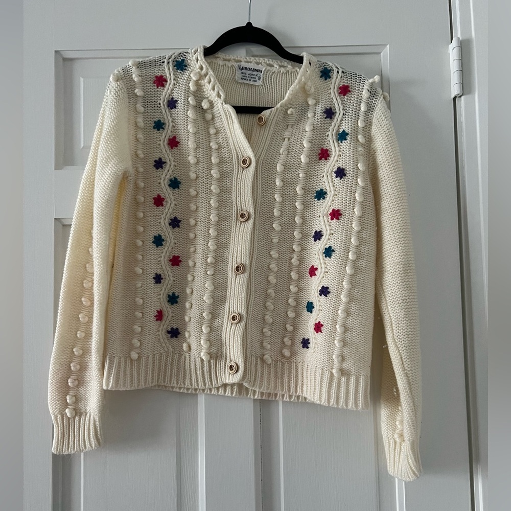 B3 Women's Cream Cardigan Sweater with Multicolor Accents USA S-M